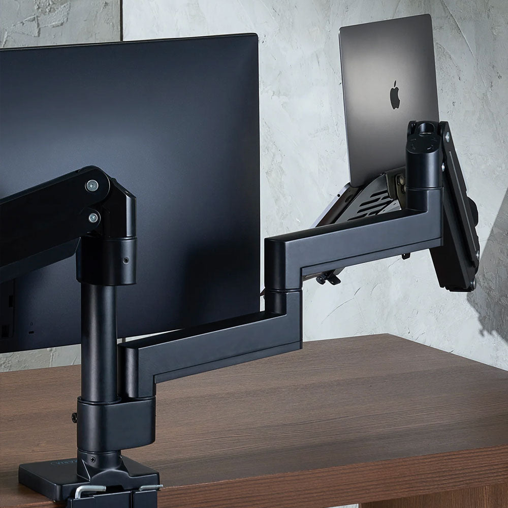 ULTRARM monitor arm and Moodular wooden monitor stand — modular, ergonomic, and designed for VISION ultrawide monitors. Enhances comfort, saves space, and elevates your workspace with precision craftsmanship.